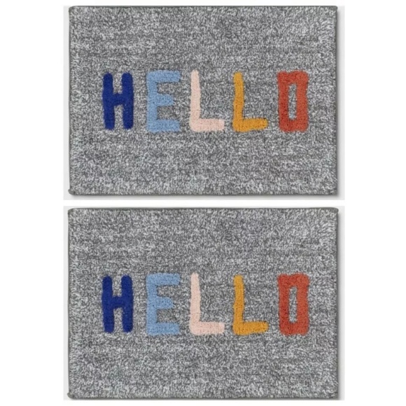 2Pk Room Essentials 24"x17" Gray Tufted Hello Bath Rug NWT - Picture 1 of 8